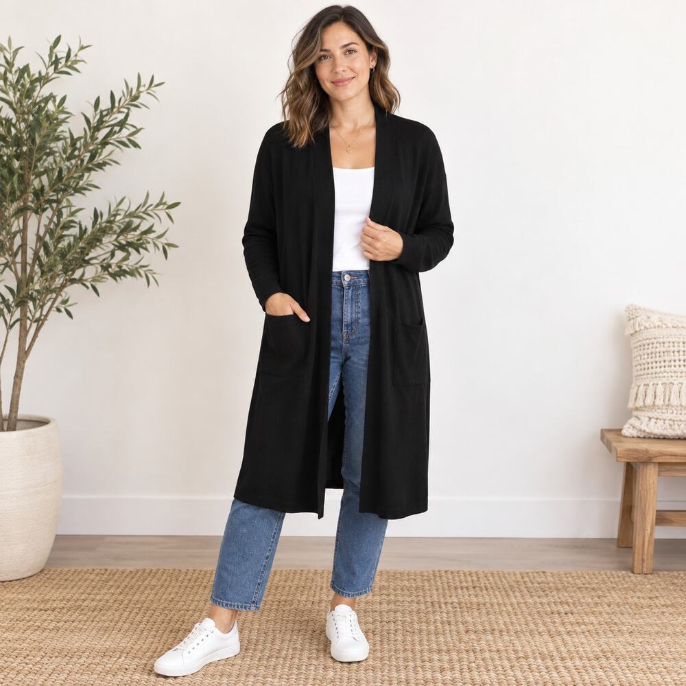 Margeux & Elle 2X black open front long cardigan sweater